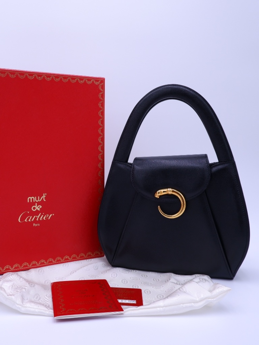 Vintage CARTIER Panthere Black Caviar Top Handle — 1995